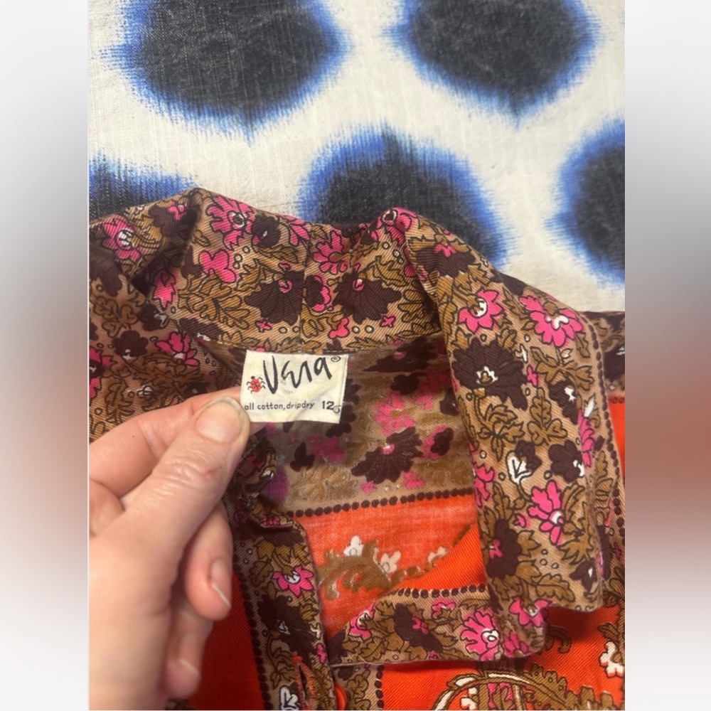 Vintage Vera Neumann Paisley  Orange Long Sleeve Women's Cotton Blouse - Picture 8 of 8